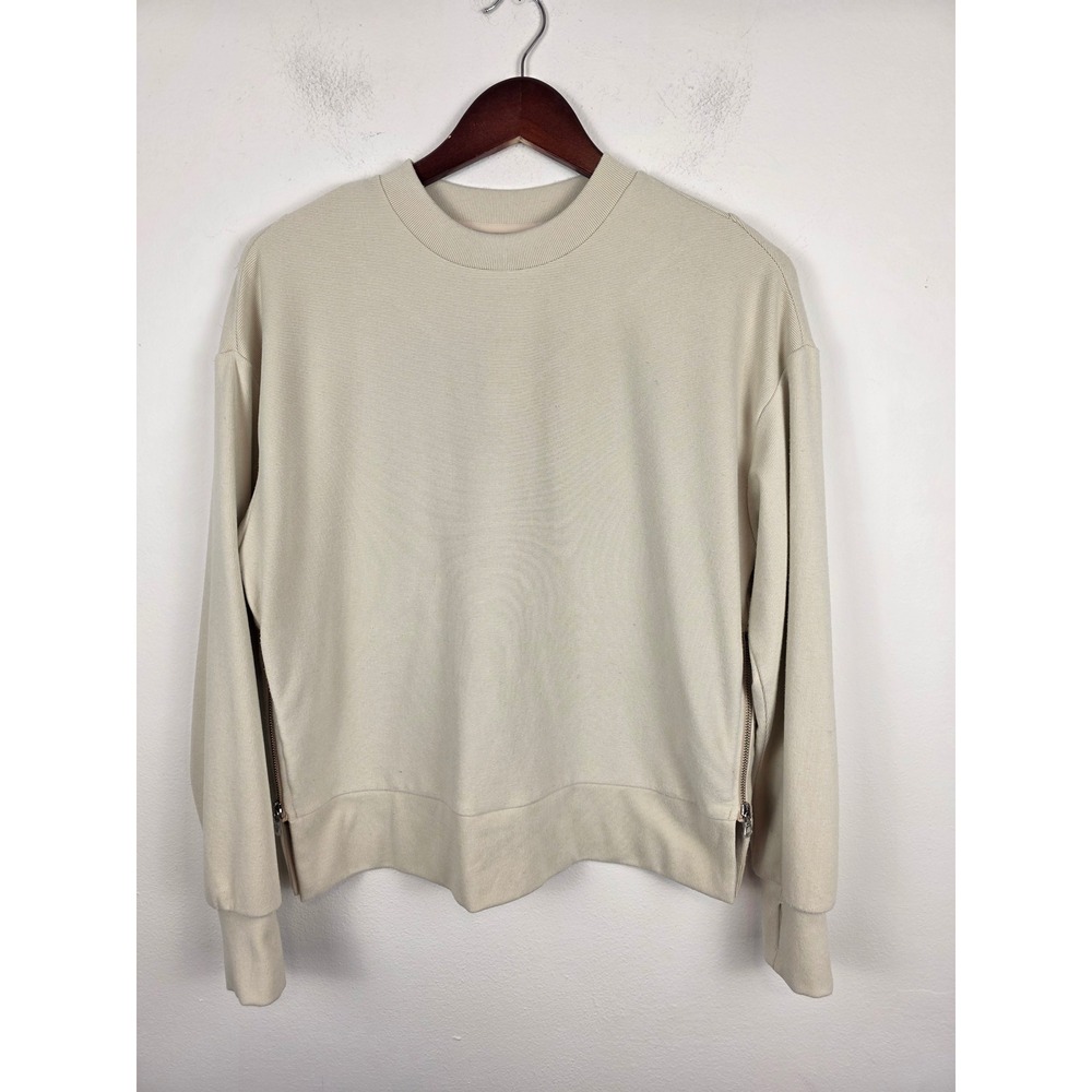 Varley Beige Crew Neck Long Sleeve Zipper Size Detail Sweatshirt Women Size XS‎